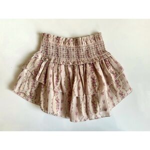 Katie J NYC Tween Bianca Floral Tiered Ruffle Mini Skirt - Pink and Cream